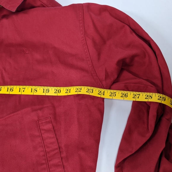 Vintage Eddie Bauer Red Denim Bomber Jacket With Plaid Trim, Full Zip, Large - Picture 7 of 12